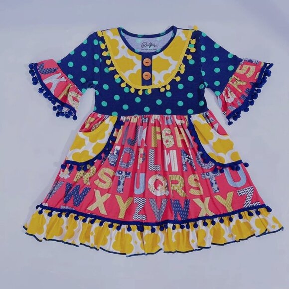 Boutique ABC Alphabet Girls Short Sleeve Dress Back to School - Picture 1 of 4